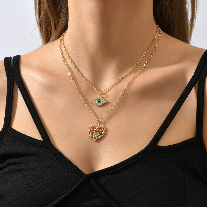 1 Piece Original Design Heart Shape Eye Alloy Plating Inlay Rhinestones Womenu0027S Layered Necklace