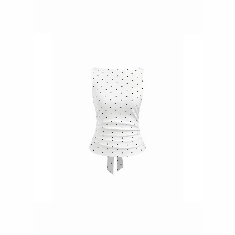 European and American Cross-Border Summer Polka Dot Tie-Back Sleeveless Top for Women, Slim Fit, Sexy Style, Pure Desire Style T-Shirt
