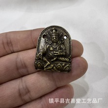 藏式黄才神铜牌吊坠复古铜雕佛牌摆件仿古腰牌挂件手串项链配饰