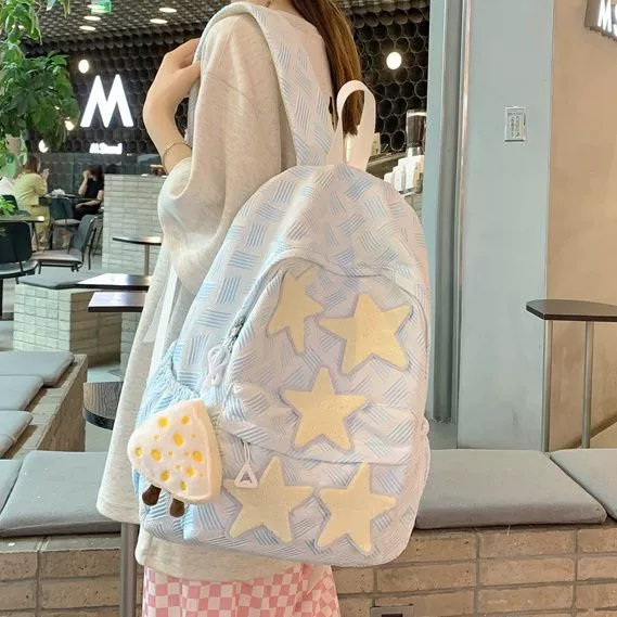 Backpack for Teens Secondary School Students, Star Pattern, Cheese Pendant, Lightweight 0.32 kg