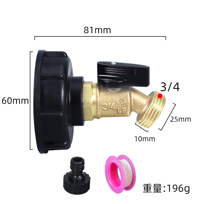 Transfronterizo químico barril IBC Ton barril conector Ton Válvula de barril accesorios Ton barril de latón Boquilla DE AGUA válvula de bola de mariposa grifo