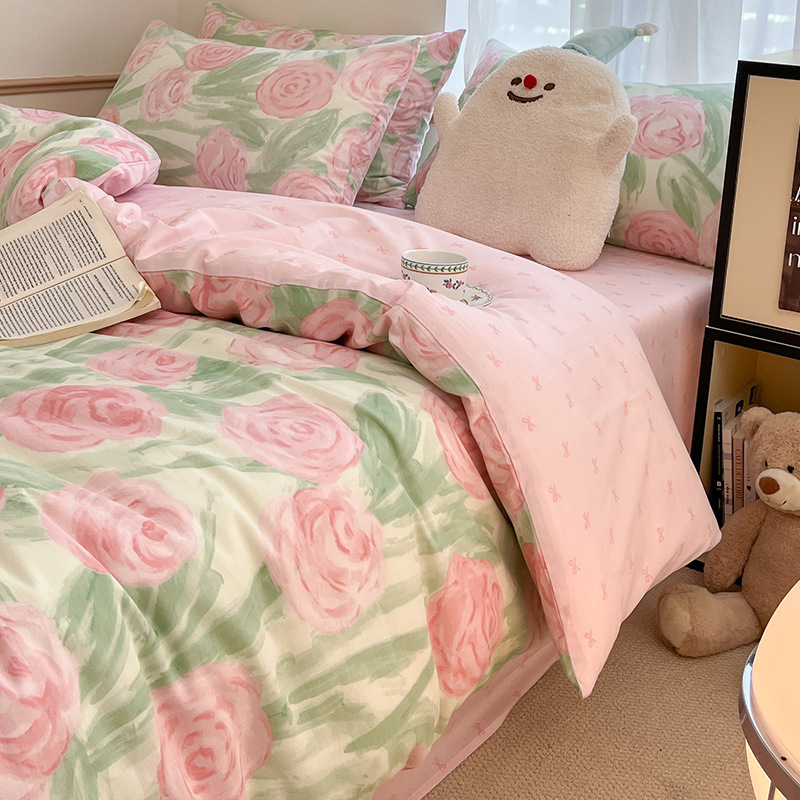 Cama de estilo pastoral de algodón de cuatro piezas de algodón puro invierno 2024 sábanas nuevas fundas de edredón sábana ropa de cama de dormitorio