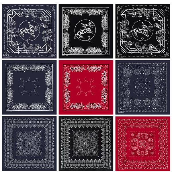 Pure Cotton European and American Denim Retro Style Silk Screen Printed Square Scarf Sports Casual Dress Headscarf Face Scarf