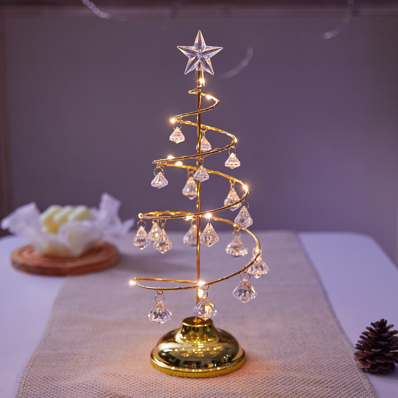 Decoración de Navidad de hierro forjado luminoso escritorio árbol de Navidad cristal árbol de Navidad luz de noche decoración de regalos de Navidad