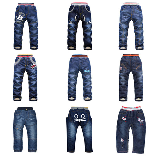 Children's autumn and winter jeans for small and medium-sized children's thick cashmere, boy's cashmere straight pants, baby's warm pants
