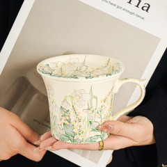 复古油画般风铃花咖啡杯碟套装高级感马克杯陶瓷杯子伴手礼品水杯
