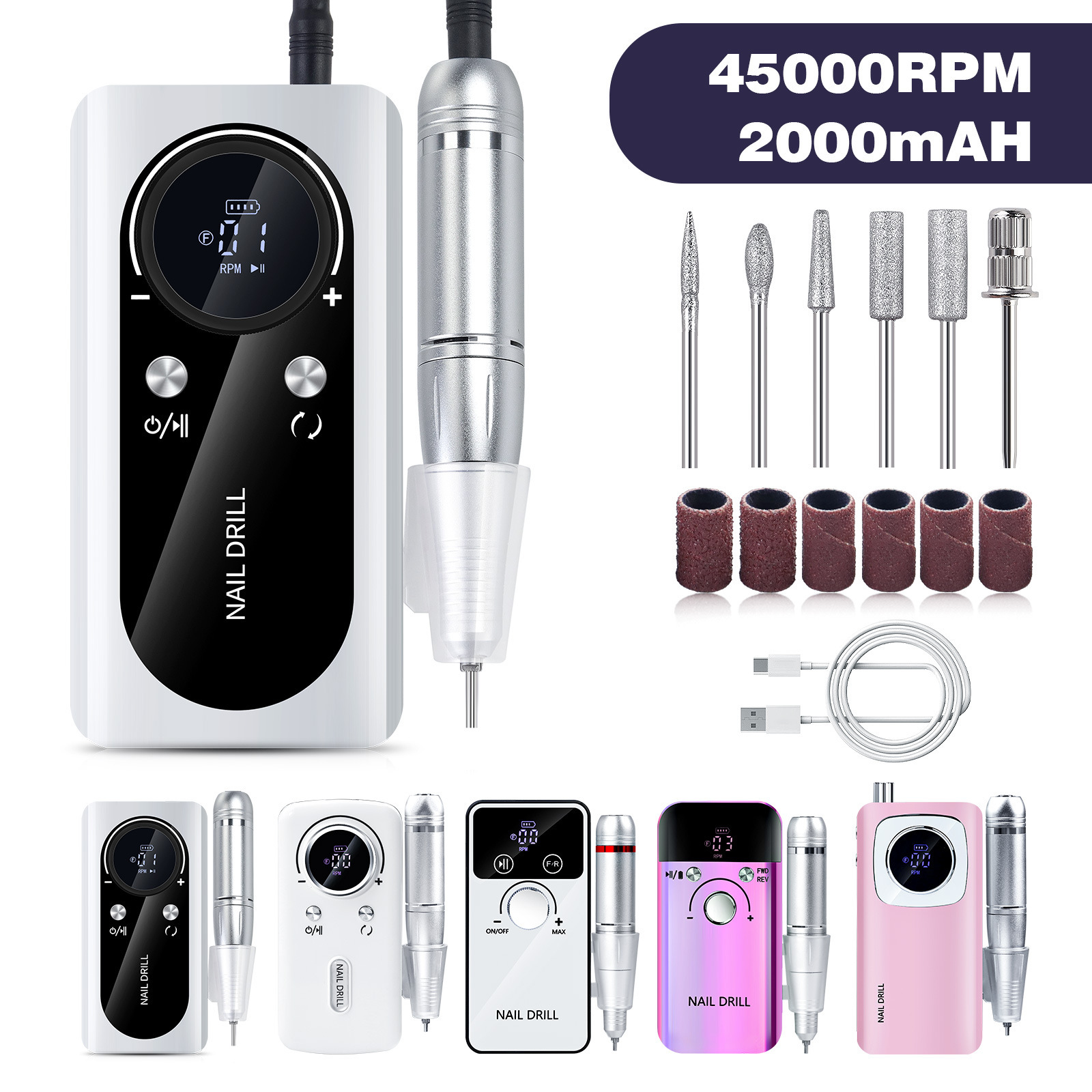 Nueva lijadora de uñas V2 profesional transfronteriza 45000 rpm de almacenamiento eléctrico portátil de uñas