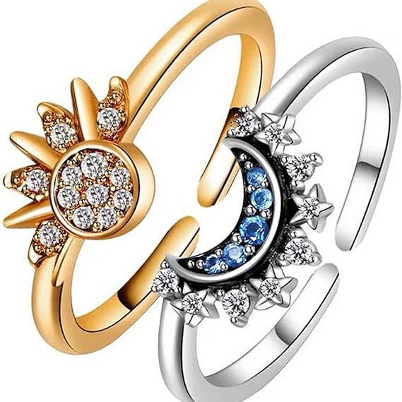 Women's Adjustable Sun And Moon Ring In Alloy Geometric Style_voghion.com