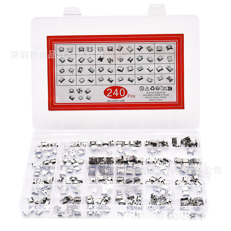 240PCs 24 kinds of Micro USB female head boxed Android charging tail plug Micro USB interface