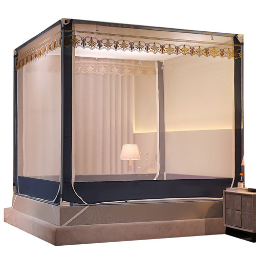 A-type mosquito net for home use with zipper, full-bottom seat bed-style square top for infants and children, anti-fall mosquito net, three-door design, detachable.