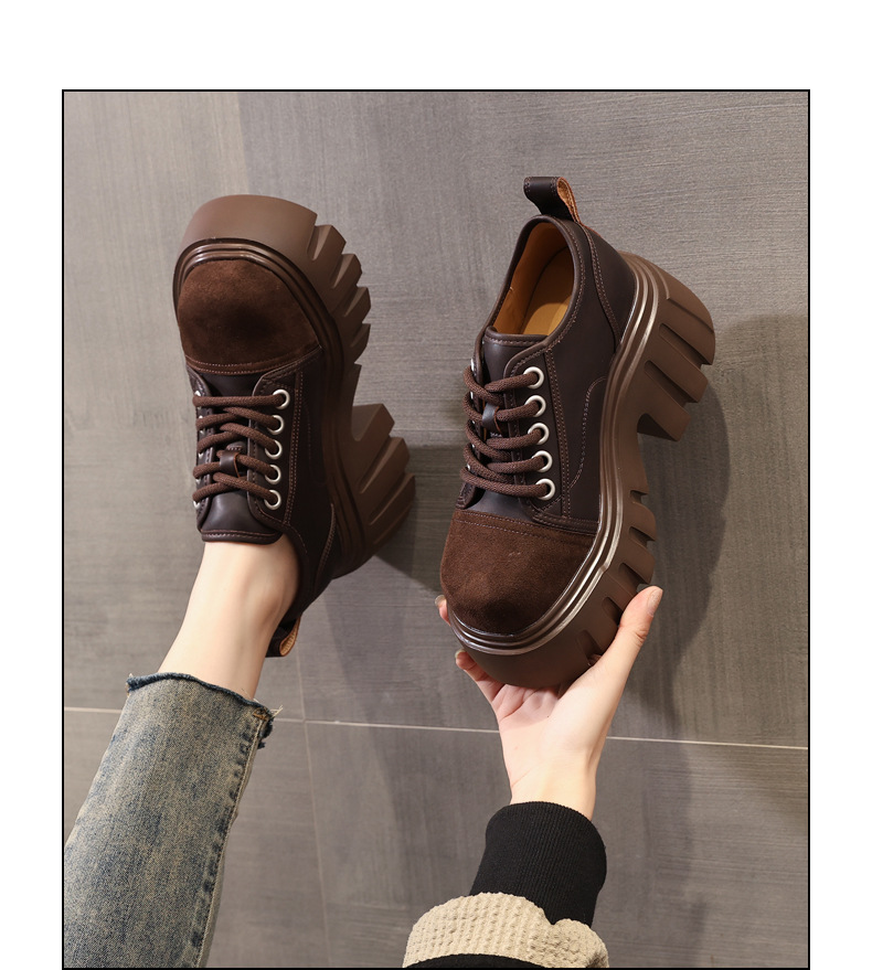 Giày loafer nữ đế xuồng platform tăng chiều cao 9 cm — màu nâu chi tiết 14