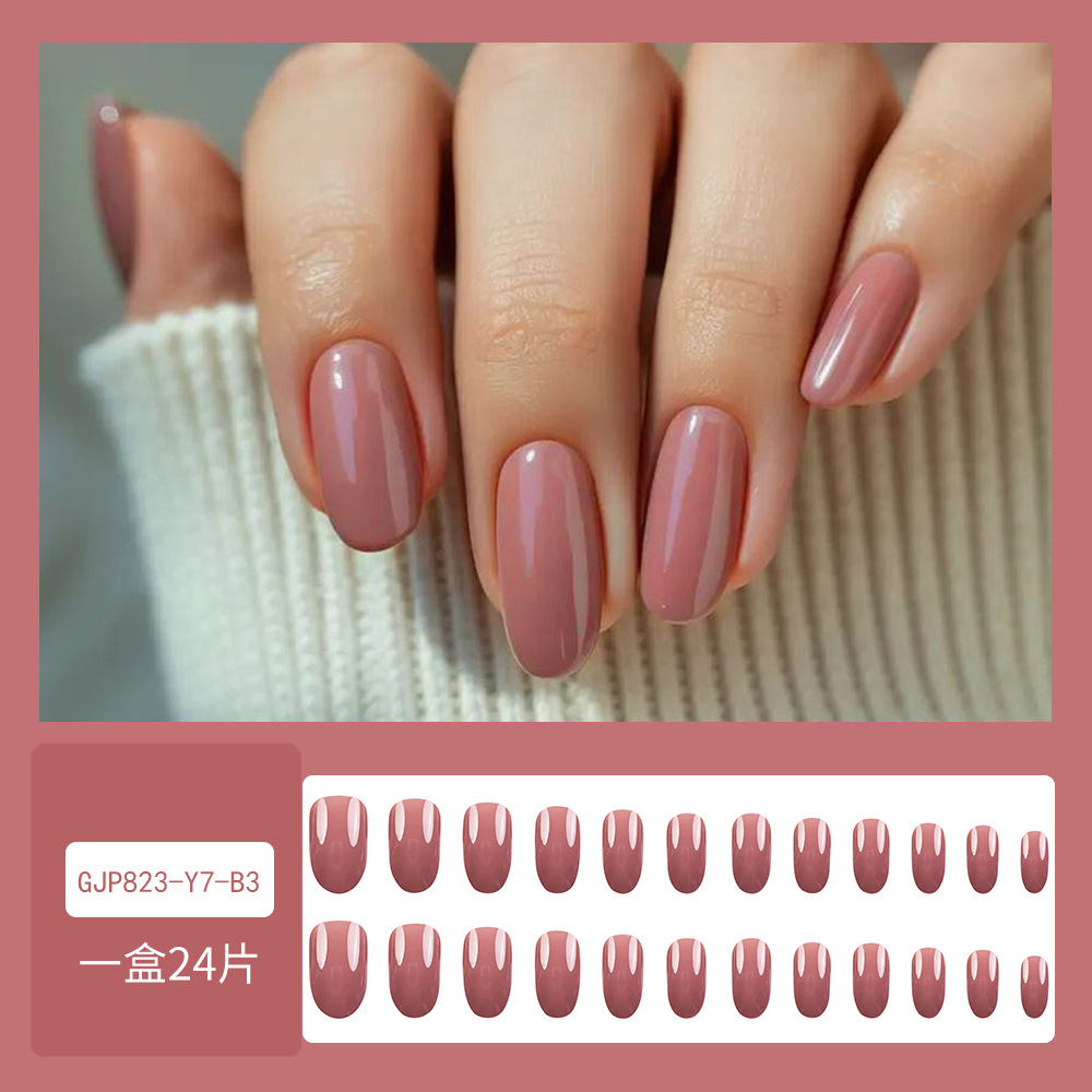 Color sólido cabeza larga redonda para usar uñas en caja ultra delgada parche de uñas falsas productos terminados piezas de uñas desmontables manicure al por mayor