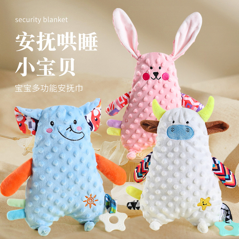 Bebé juguetes bebé calmante para dormir muñeca de peluche con mordedor puede entrar frijol terciopelo calmante toalla saliva toalla