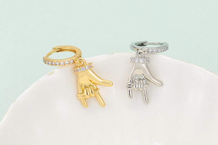 Copper Material New Personalized Metal Gesture Style Retro Simple Earrings