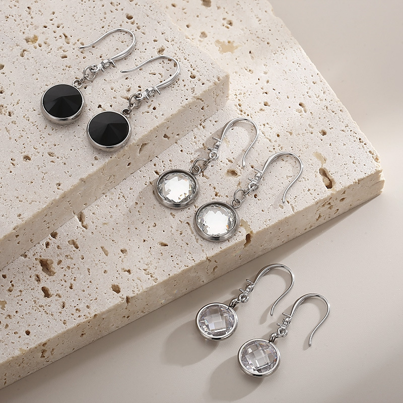 18K Gold Plated Plating Material Natural Stone, Glass Inlay Material Drop Earrings Classification PVD Coated 18K Gold Plated Round Stainless Steel Sweet Waterproof Non Tarnish Drop Earrings