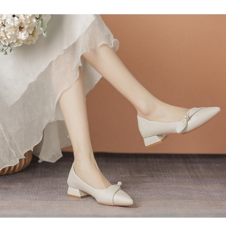 2026 primavera nueva punta plana zapatos de una sola mujer temperamento de tacones bajos gruesos diseño francés zapatos de nicho