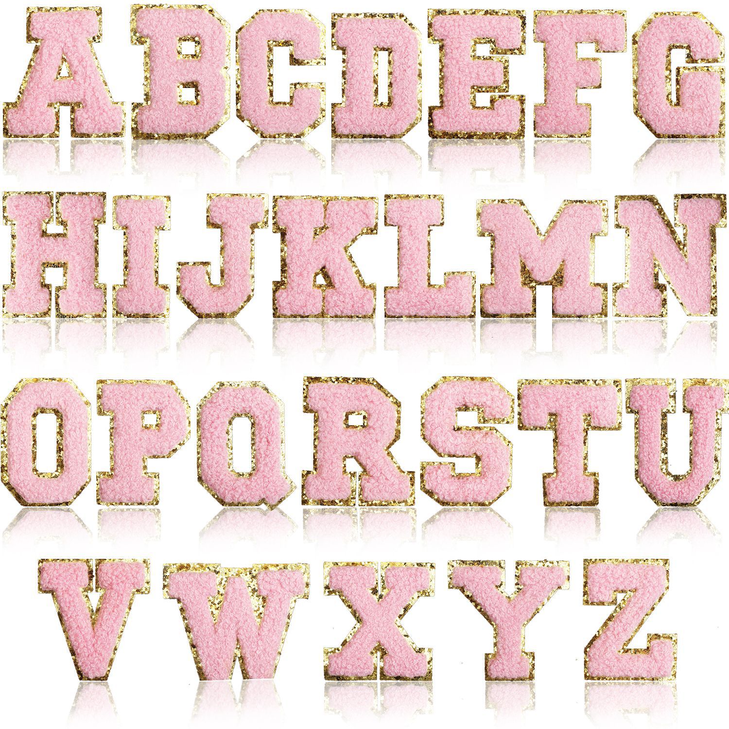 6cm粉色毛巾绣英文字母刺绣布贴熨烫电脑绣花章仔字母补丁