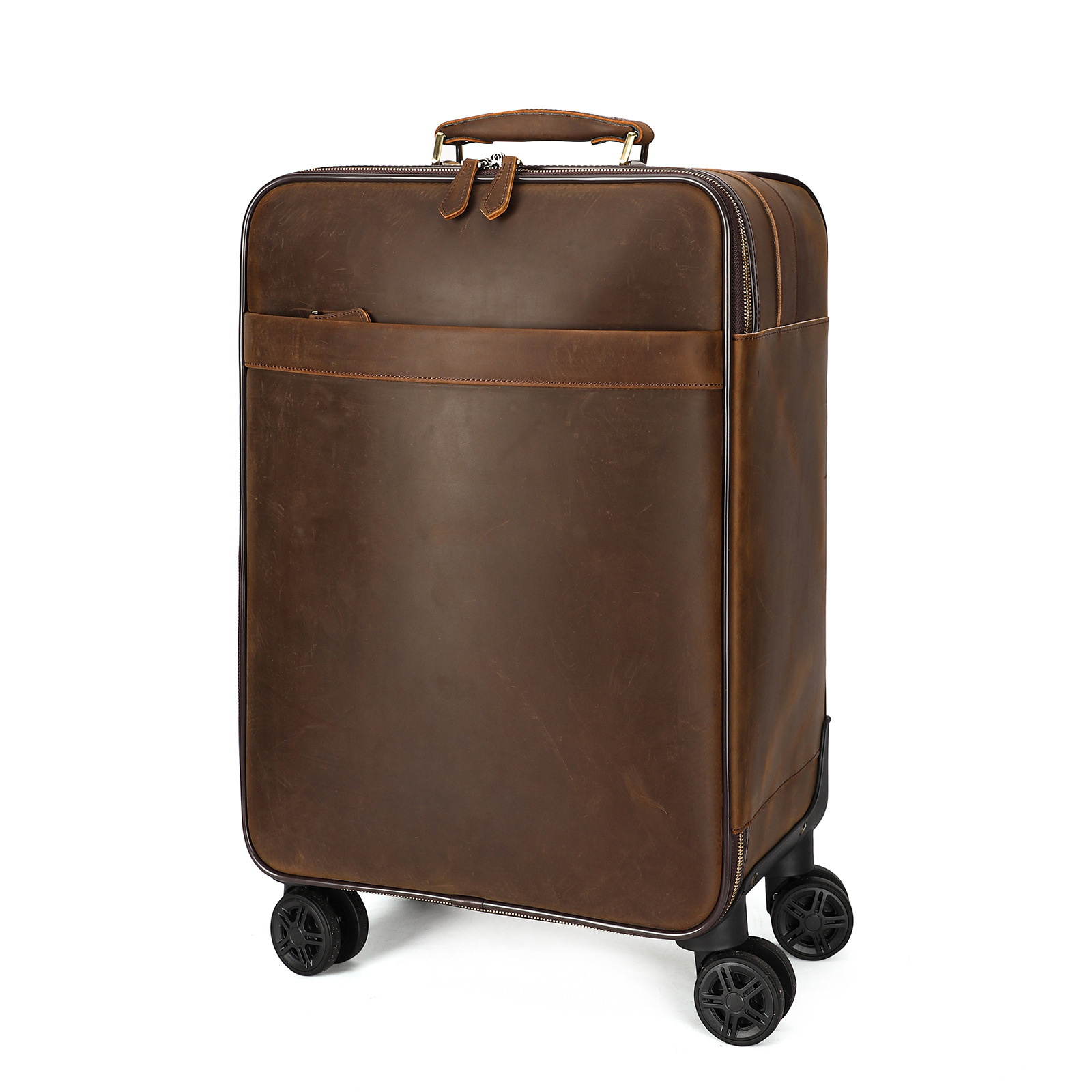 20 Inch Top Grain Cowhide Trolley Case Men's Genuine Leather Travel Bag Business Travel Universal Wheel Luggage_voghion.com