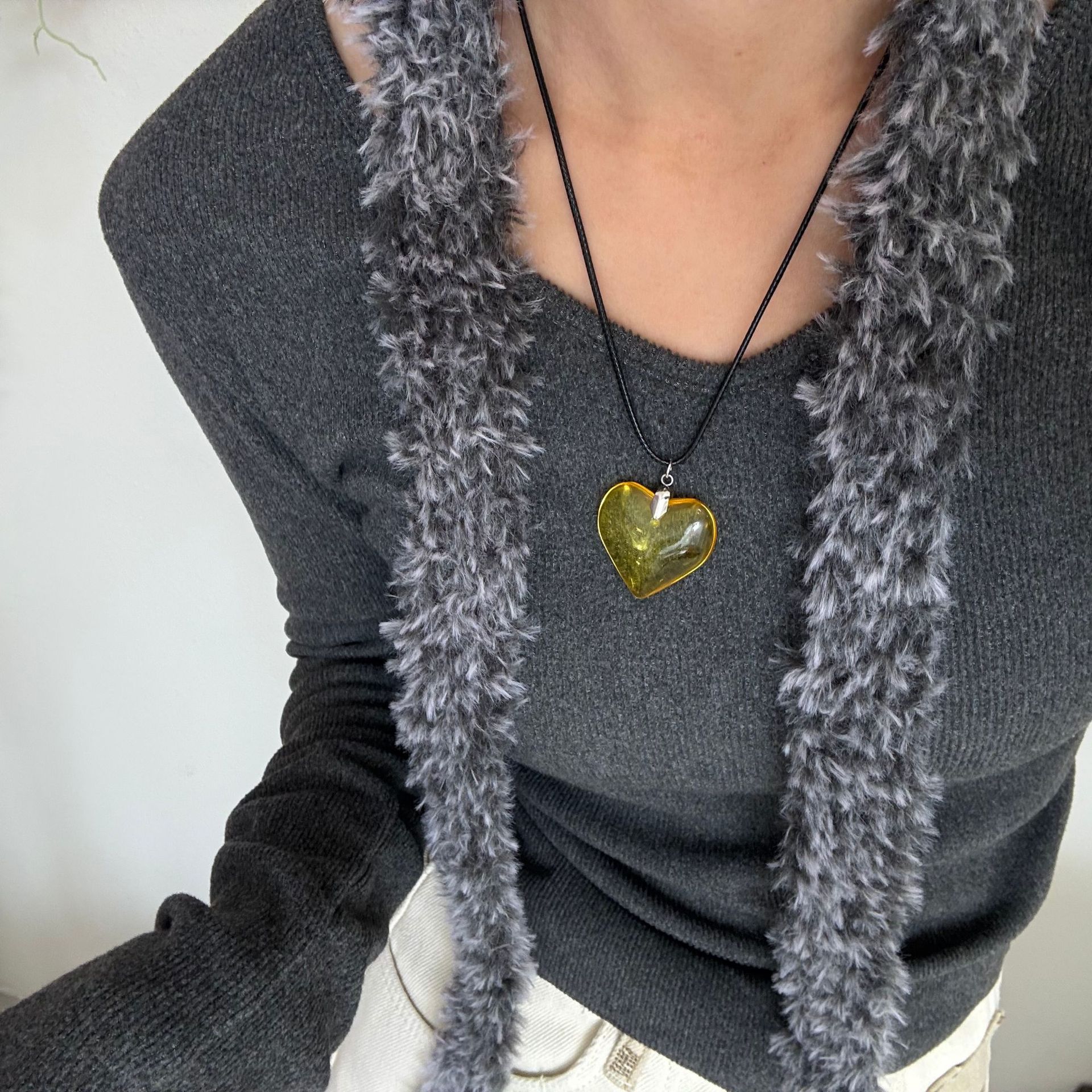 Sweet Cool Style Heart Shape Crystal Leather Rope Titanium Steel Ball Chain Cord String Pendant Necklaces Wholesale display picture 14