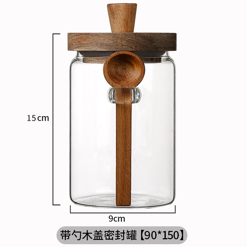 Lata de almacenamiento de granos de café con cuchara Lata sellada de vidrio Lata de almacenamiento de granos de café doméstico Lata de almacenamiento de granos de almacenamiento Lata de té