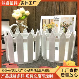厂家供应塑料圆形栅栏花盆庭院阳台仿木制仿真花花器容器