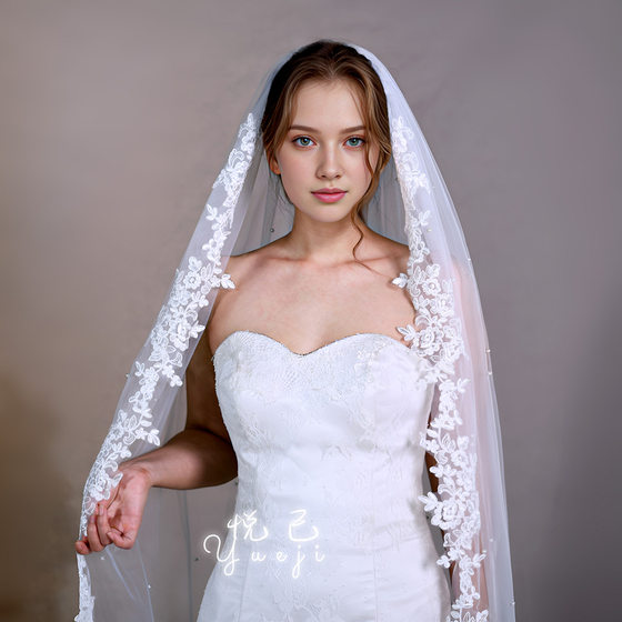 Yueji New AliExpress Single Layer Bridal Veil Vintage Wedding Dress Pearl Lace V82