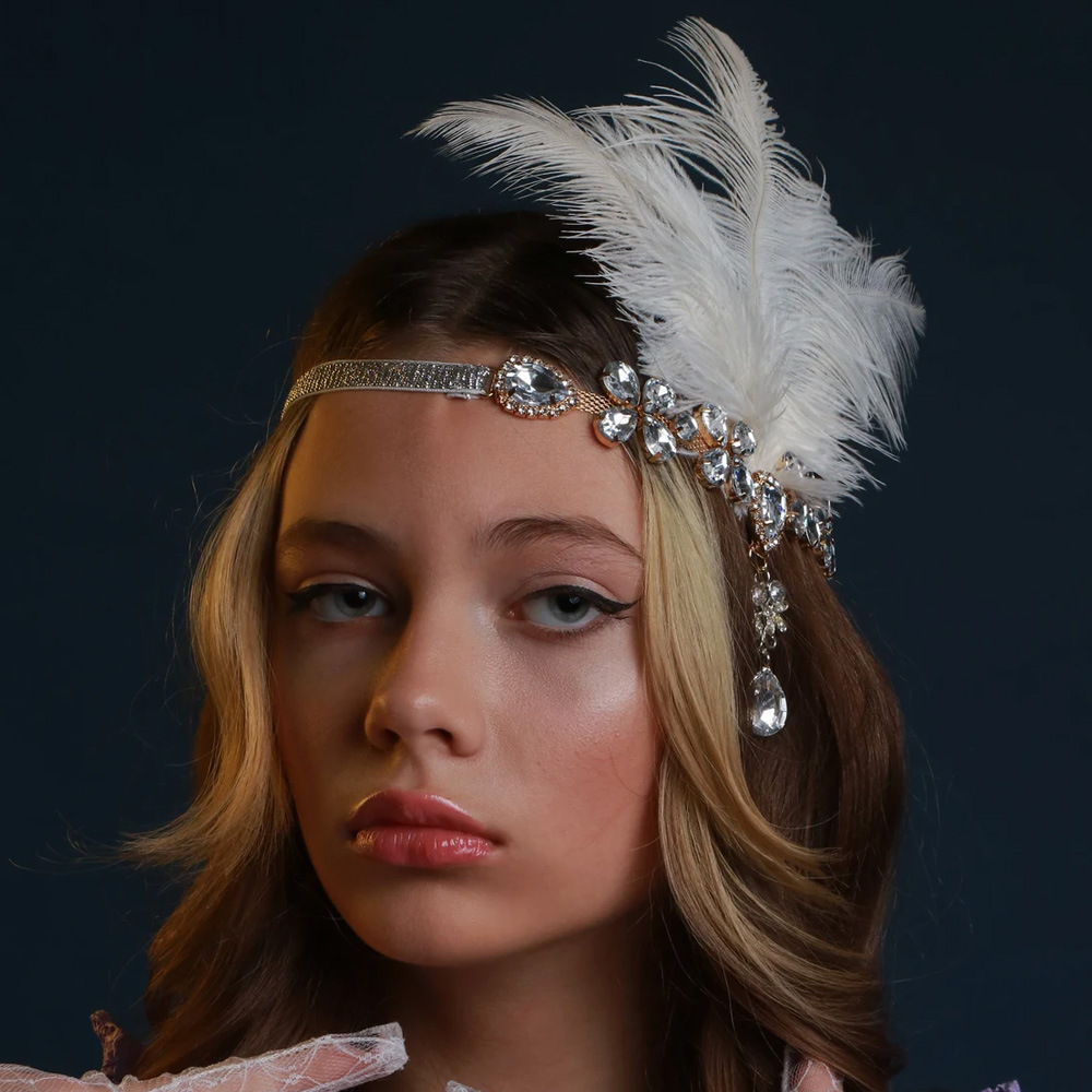 Cross-Border New Product Feather Bill Gates Headwear European and American Fashion Ethnic Style Water Drop Hair Chain Hair Chain