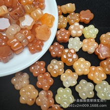 天然金丝玉转运花批发 三色花朵配件散珠diy玉石饰品手链项链配饰