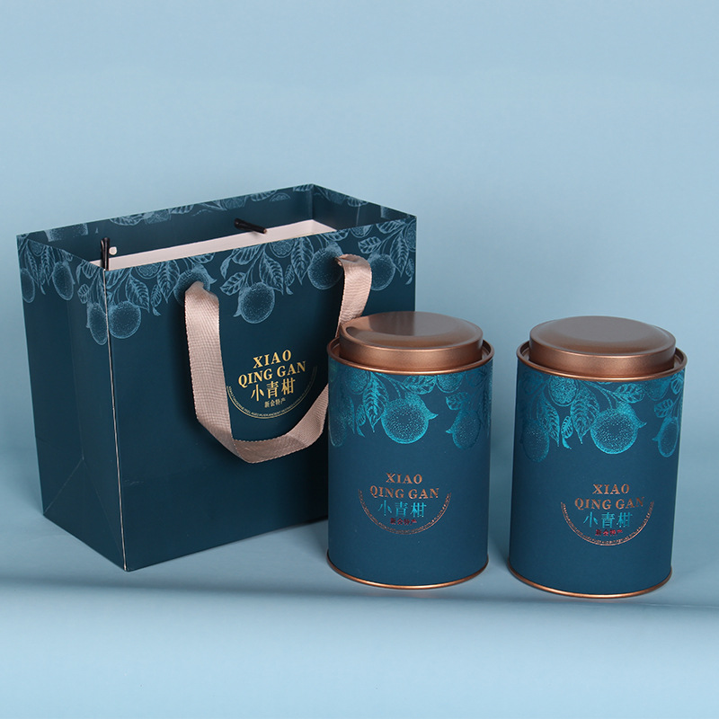 茶叶罐家用纸罐半斤250g新会小青柑圆形空罐柑普茶铁盖圆筒包装罐
