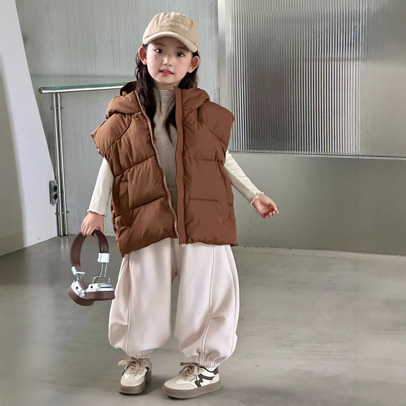 新款女童棉服马甲秋冬洋气中大童儿童连帽夹棉加厚背心外穿坎肩韩|undefined