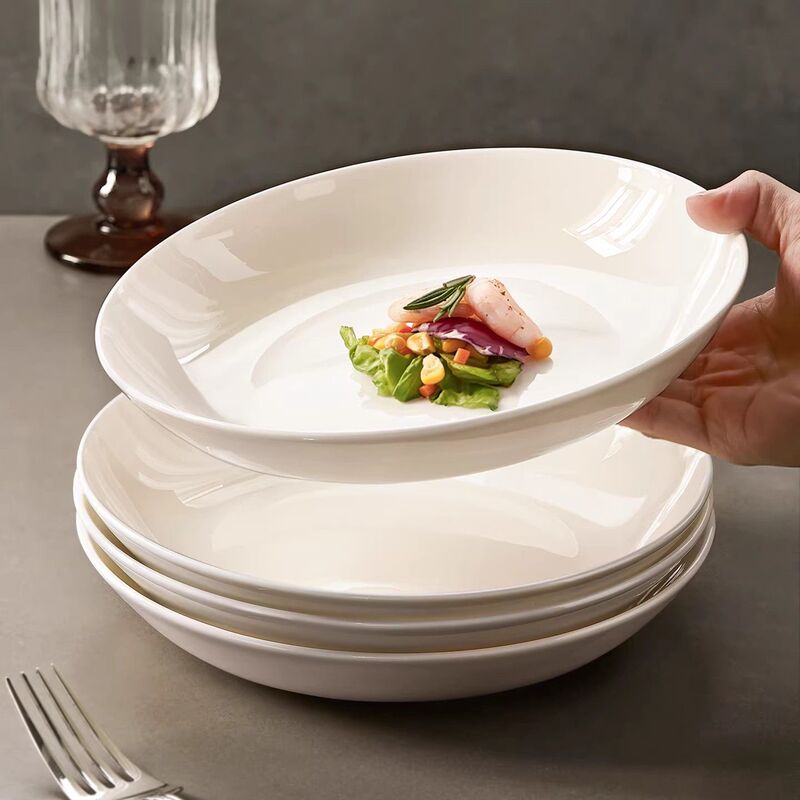 Underglaze Color High-End Plates and Dishes for Home Use 2026 New Model Pure White Cooking Dishes and Deep Plates