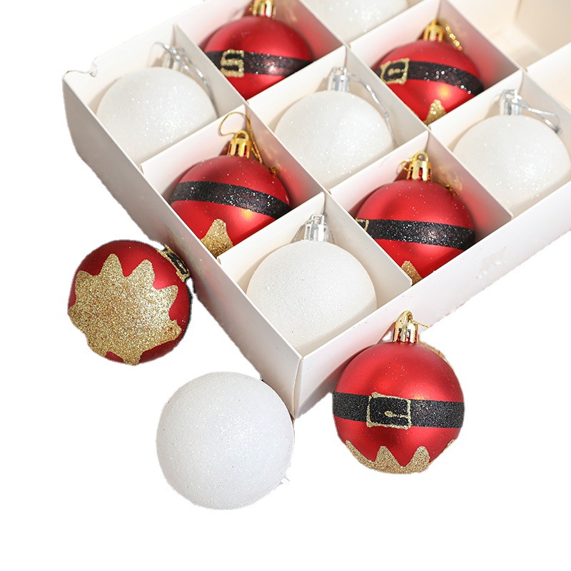 Transfronterizo de Hong Kong Heng 6cm bola decorativa de Navidad 12 bolas en caja árbol de Navidad accesorios pintados de rojo bola decoración de Navidad