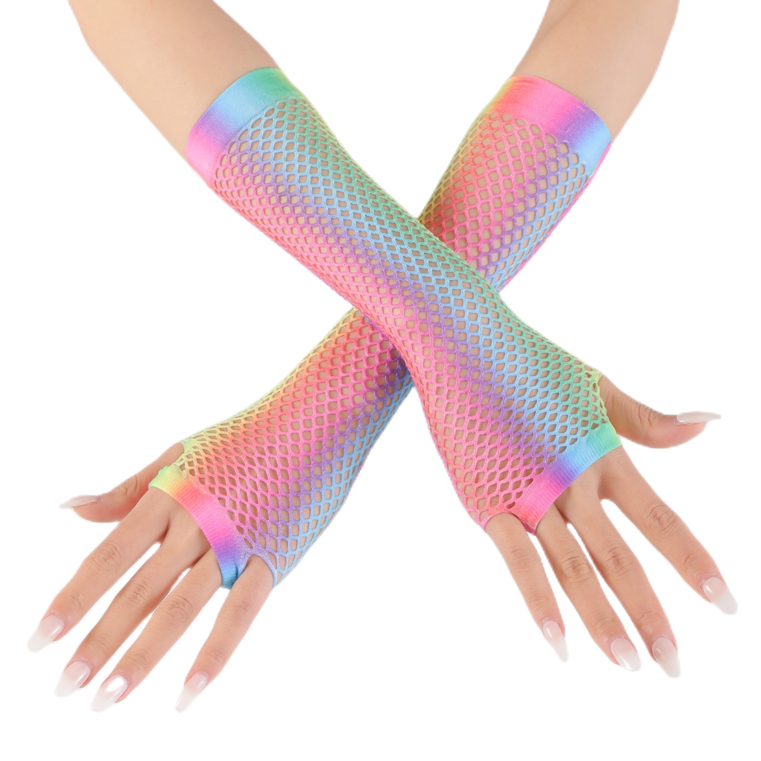 New Women's Fishing Net Colored Nightclub Personalized Party Ball Half Finger Sexy Sun Protection Scar Covering Long_voghion.com