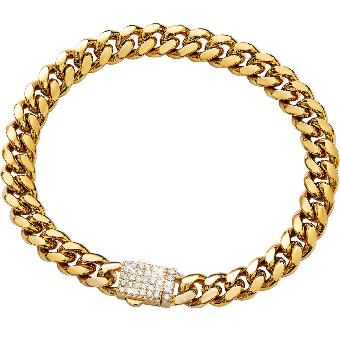 Spot One Piece Dropshipping Men's Gold Cuban Necklace White Zircon Micro Inlaid Lock Encryption Chain 6mm 14mm_voghion.com