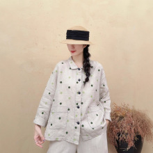 森女系亚麻碎花衬衫2025春季新款宽松显瘦复古港风单排扣宽松小衫