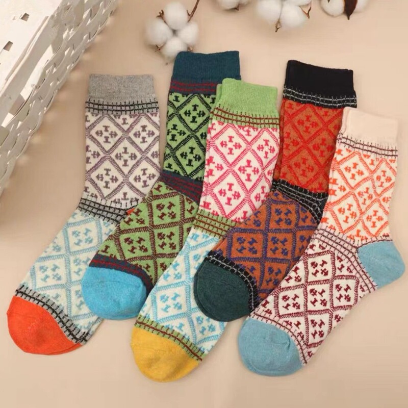 Ethnic Style Women's Wool Socks Crew Winter Socks Thick Winter Gift Warm Wool Socks Women's Thick Socks
