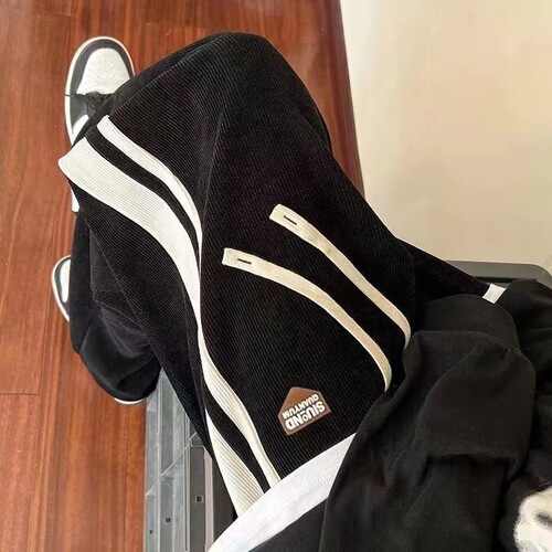 Striped Corduroy Pants for Men—Spring and Autumn Style, American-Style High-Street Sports Trousers—Men's Loose Straight-Leg Casual Pants