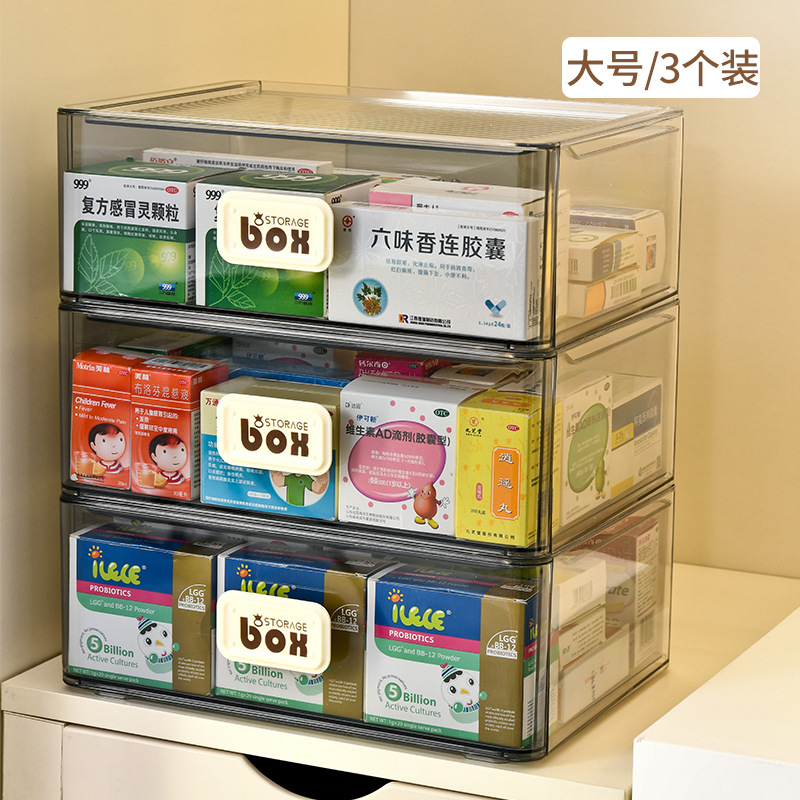 Caja de almacenamiento de medicamentos de tipo cajón transparente de gran tamaño para el hogar, caja de primeros auxilios a prueba de polvo apilada image 11