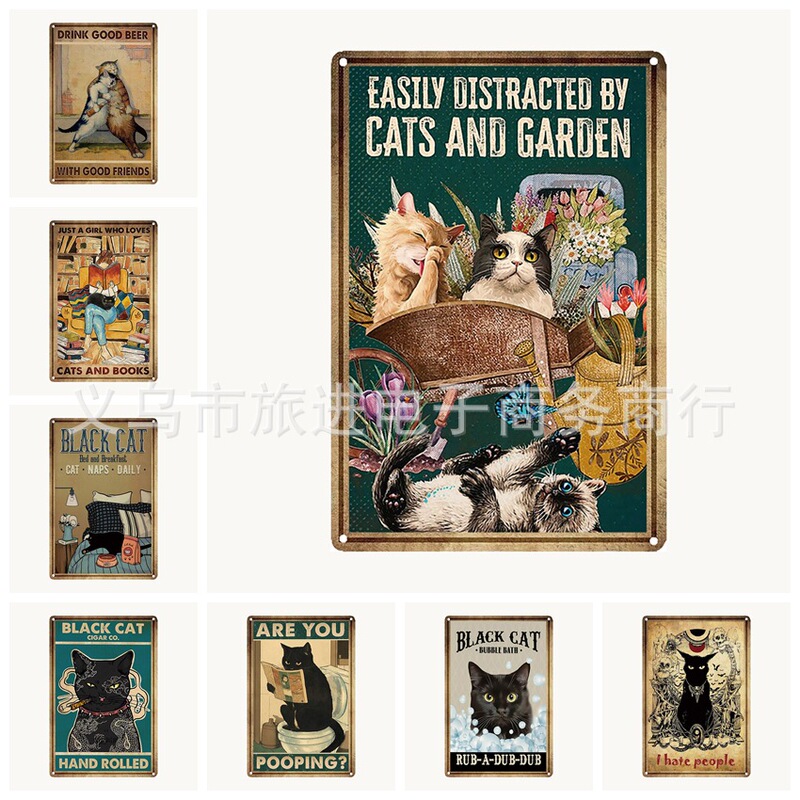 European retro cat picture decoration tin painting Amazon Wish AliExpress temu