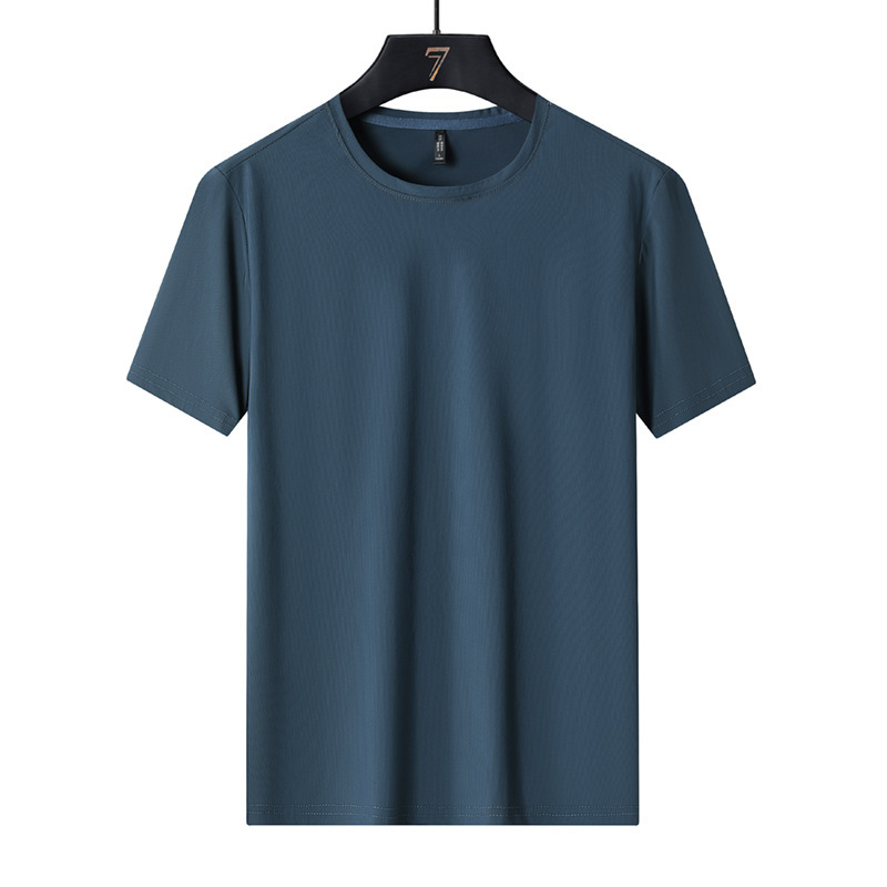Camiseta de manga corta de hielo de seda para hombres, ropa deportiva fría y transpirable, explosión de verano, enfriamiento de cuello redondo, blusa de todos los días.