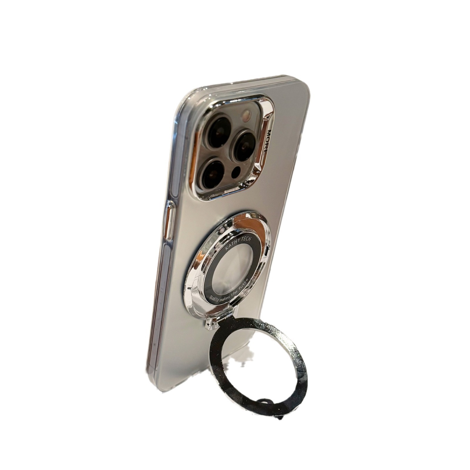 Invisible Stand Phone Case For Iphone 15 Pro And 14 Silver Magnetic_voghion.com
