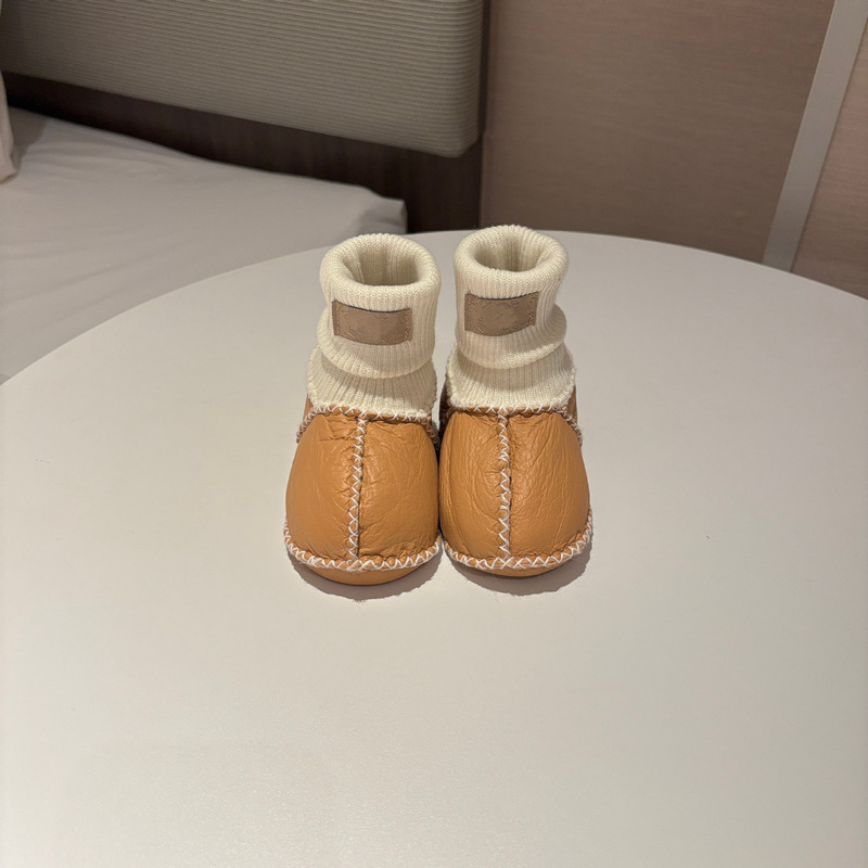 桑坡纯色羊皮毛一体宝宝棉鞋婴幼儿鞋室内步前鞋袜软底男宝女宝|undefined