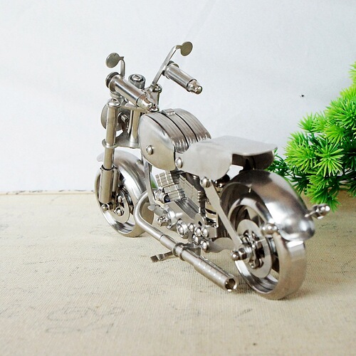 New stainless steel handmade rolling textured motorcycle model ornaments as gifts for children SMG motorcycles