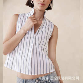 亚麻衬衣女夏 麻棉衬衫出口 麻棉女装工厂 正肩小上衣露腰