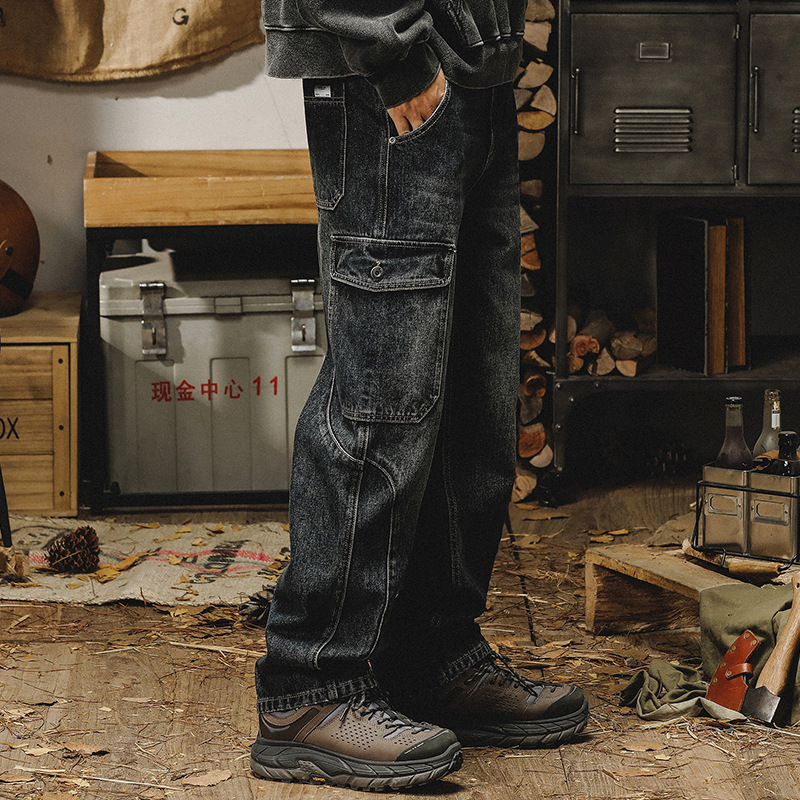Jereno American-style heavy retro overalls men's autumn loose plus size jeans men's straight wide-leg pants men Jereno American-style heavy retro overalls men's autumn loose plus size jeans men's straight wide-leg pants men
