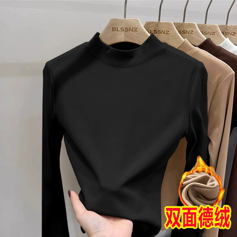 Half-High Collar Thermal Base Layer Top with Fleece, Thickened for Autumn and Winter, Slim Fit, Stylish Versatile Women's T-Shirt Half-High Collar Thermal Base Layer Top with Fleece, Thickened for Autumn and Winter, Slim Fit, Stylish Versatile Women's T-Shirt