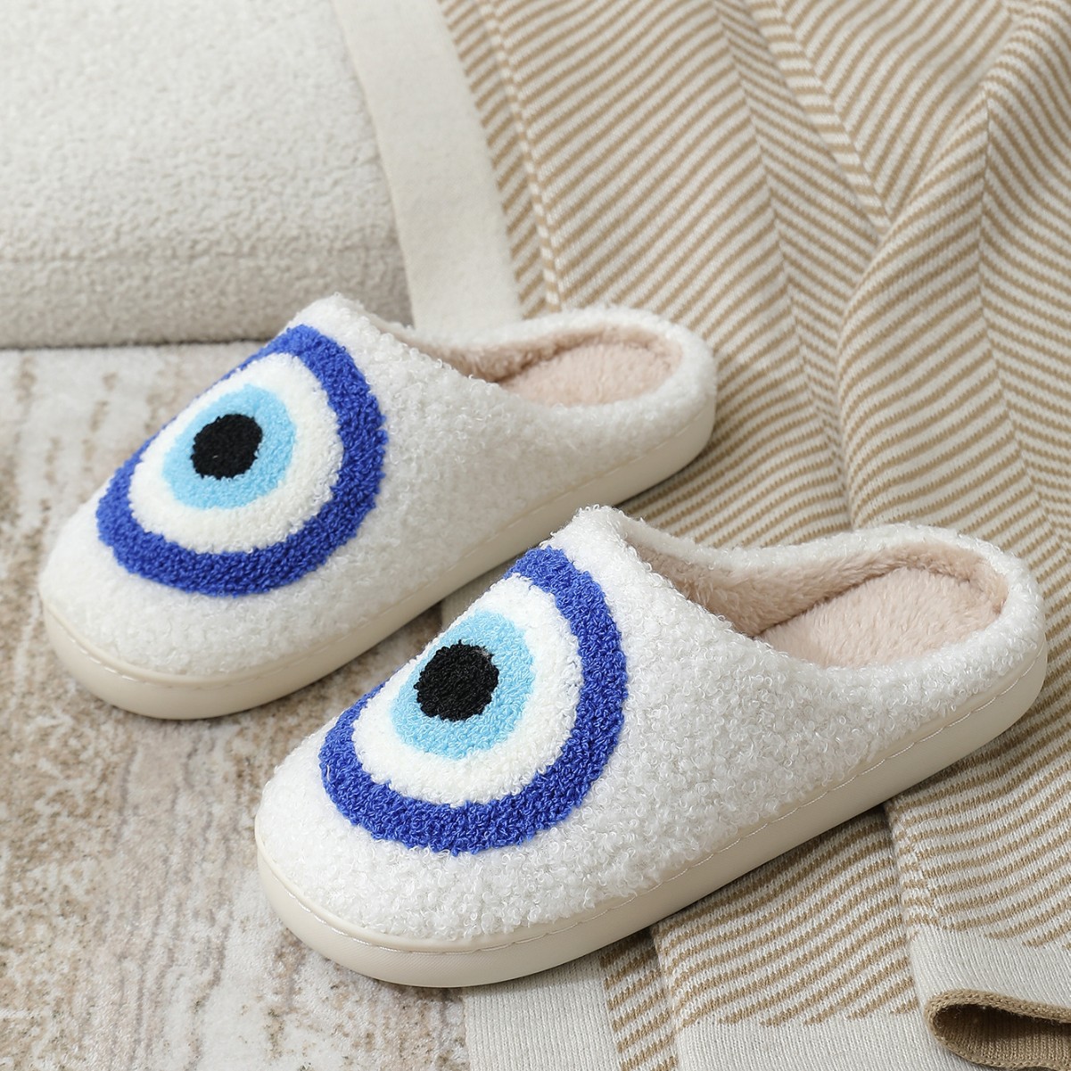 跨境现货新款居家保暖冬季棉拖鞋情侣男女圣诞毛巾绣拖鞋防滑代发