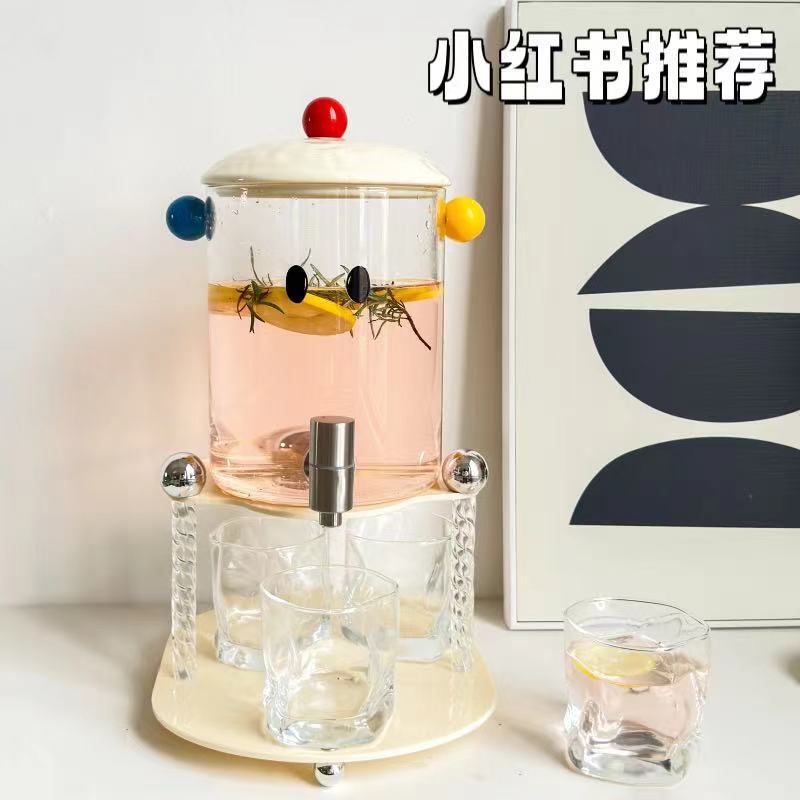 Light Luxury Glass Cold Water Kettle with Faucet Large Capacity Water Set Household Cold Water Kettle Fruit Juice Drink Beer Bucket