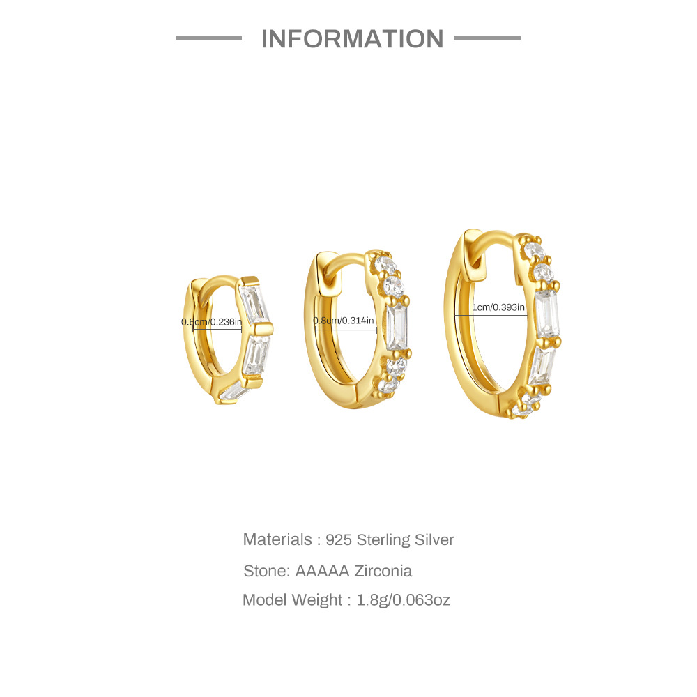 3 Pieces Set Simple Style Commute Geometric Plating Inlay Sterling Silver Zircon Earrings display picture 3