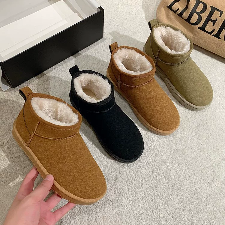 2023 новый зимний новый оптовый толстый дно снежные сапоги женский бархат толстый нескользкий сплошной цвет повседневные короткие сапоги